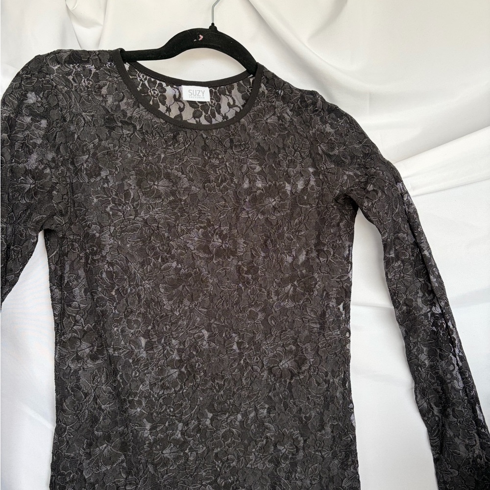 Suzy Black Floral Lace Long Sleeve Top
